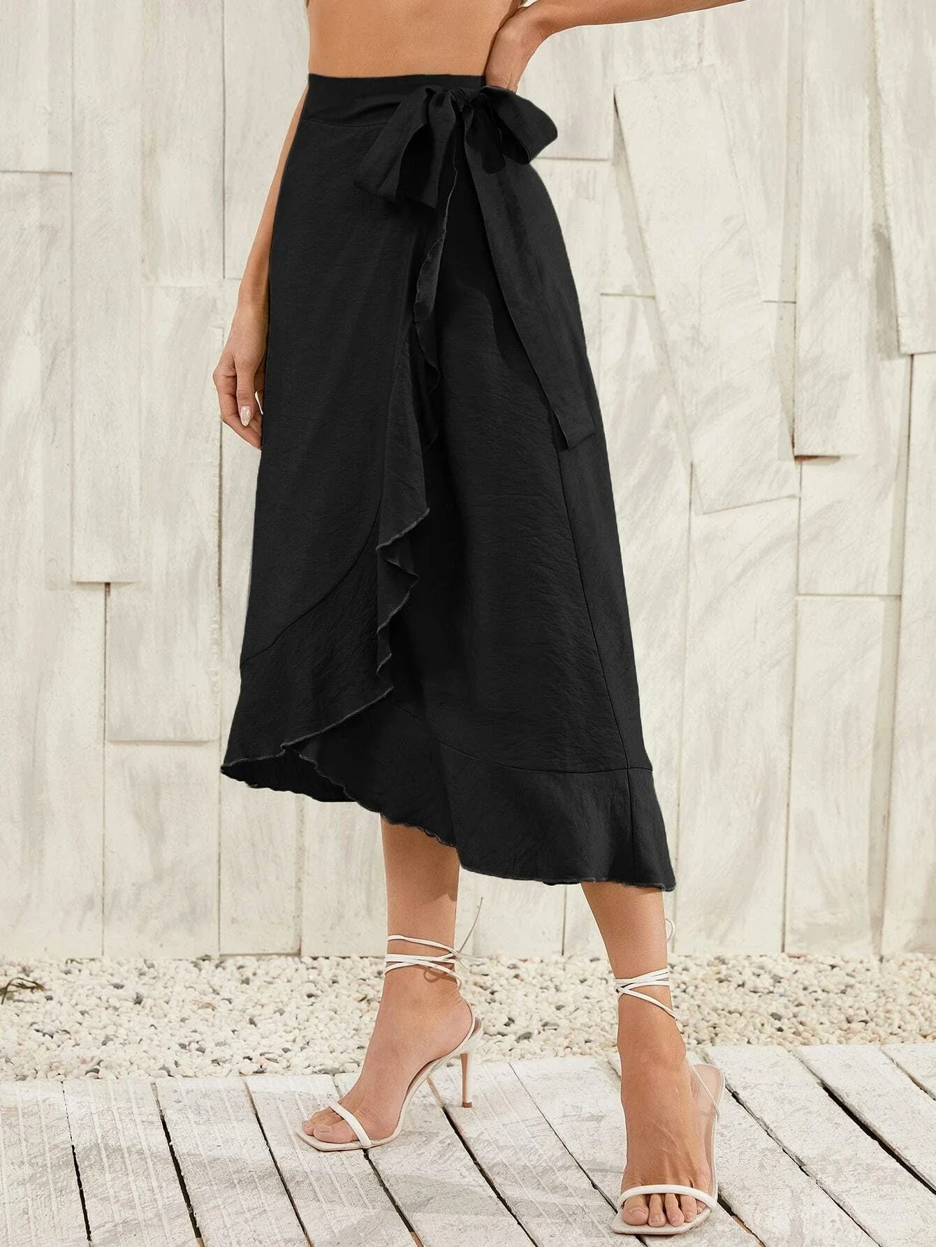 Summer Long Skirts For Women 2026 Fashion Lace Up Irregular Solid Color High Waist Bodycon Black Skirt Female Pink Chiffon Skirt