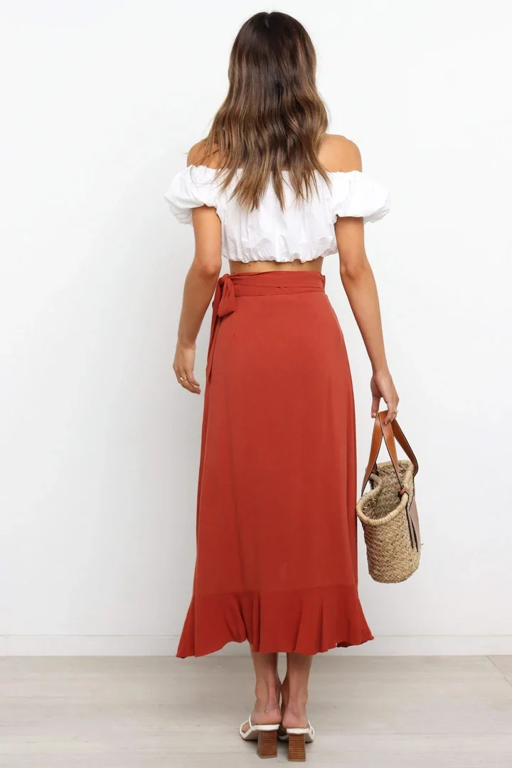 Summer Long Skirts For Women 2026 Fashion Lace Up Irregular Solid Color High Waist Bodycon Black Skirt Female Pink Chiffon Skirt