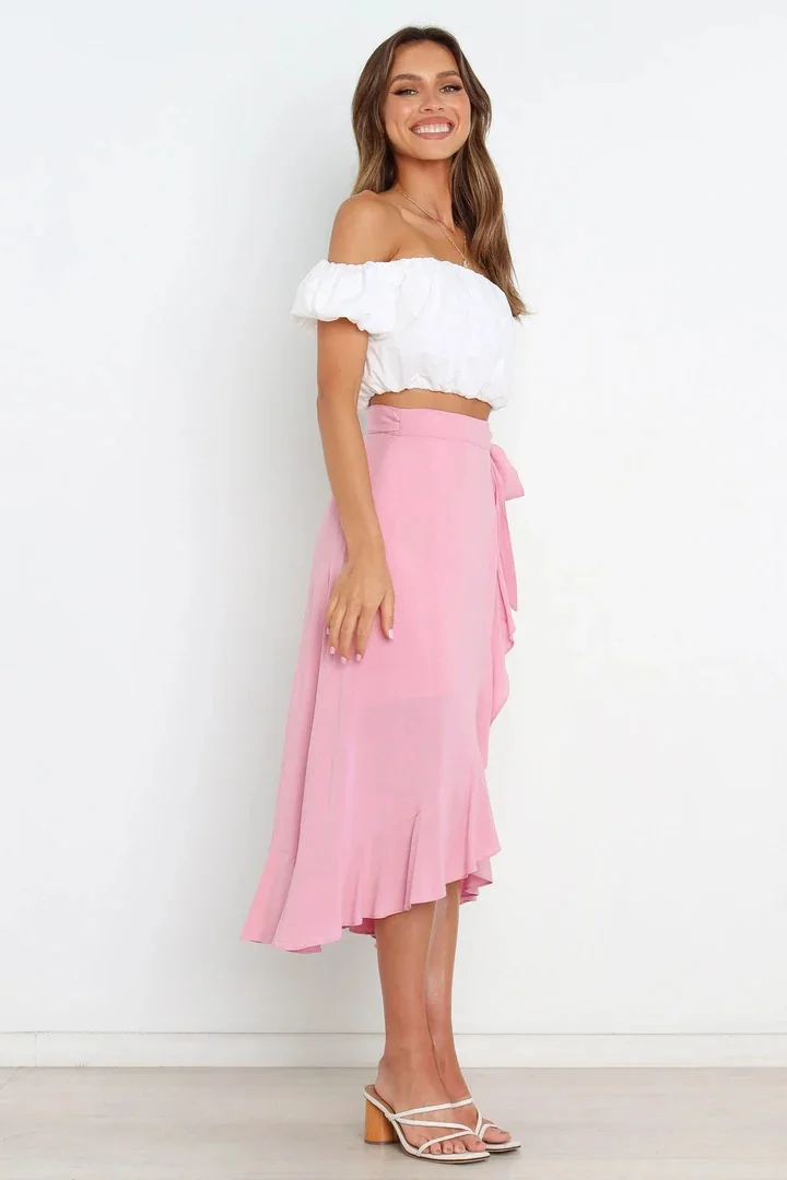 Summer Long Skirts For Women 2026 Fashion Lace Up Irregular Solid Color High Waist Bodycon Black Skirt Female Pink Chiffon Skirt