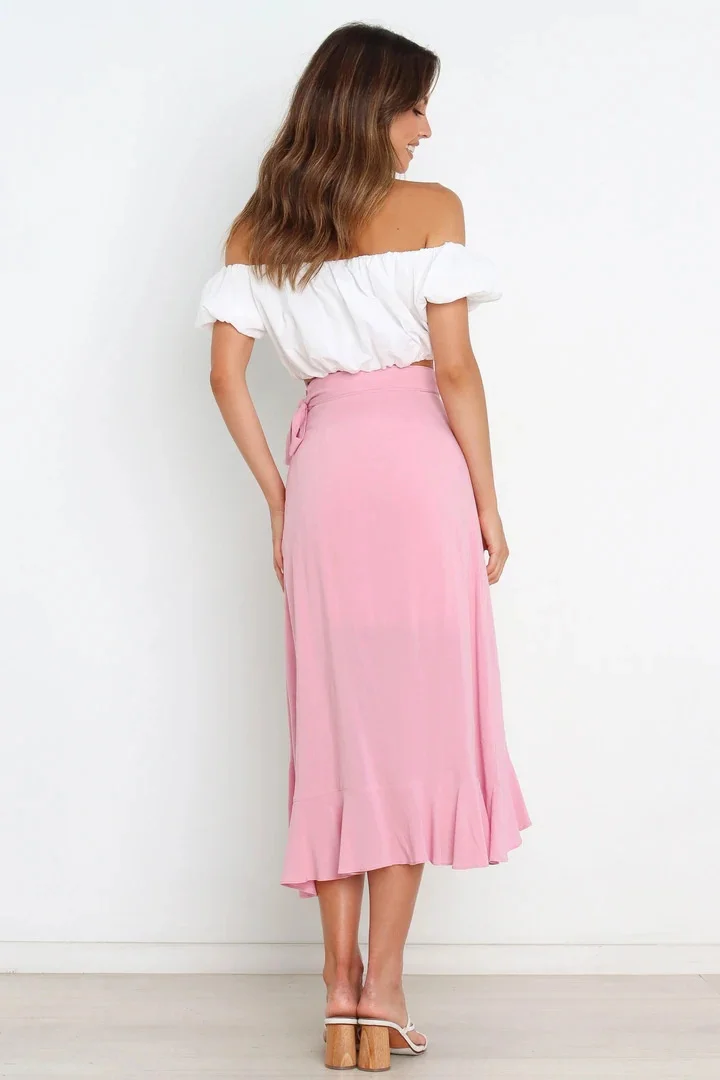 Summer Long Skirts For Women 2026 Fashion Lace Up Irregular Solid Color High Waist Bodycon Black Skirt Female Pink Chiffon Skirt
