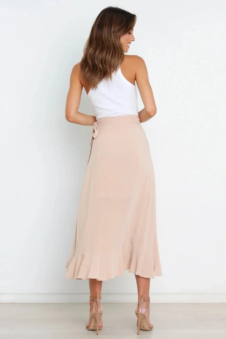 Summer Long Skirts For Women 2026 Fashion Lace Up Irregular Solid Color High Waist Bodycon Black Skirt Female Pink Chiffon Skirt