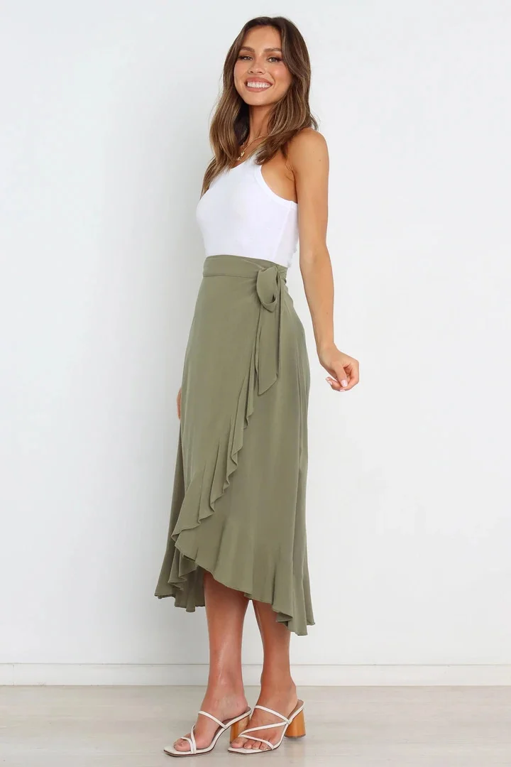 Summer Long Skirts For Women 2026 Fashion Lace Up Irregular Solid Color High Waist Bodycon Black Skirt Female Pink Chiffon Skirt