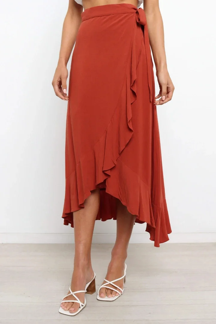 Summer Long Skirts For Women 2026 Fashion Lace Up Irregular Solid Color High Waist Bodycon Black Skirt Female Pink Chiffon Skirt