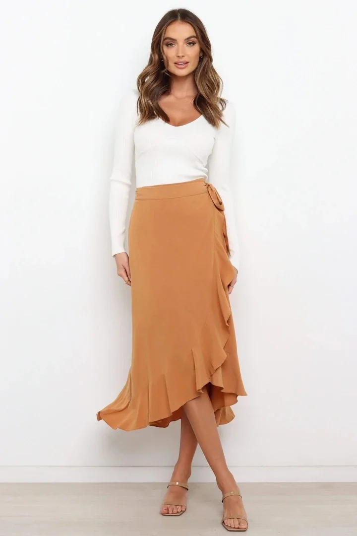 Summer Long Skirts For Women 2026 Fashion Lace Up Irregular Solid Color High Waist Bodycon Black Skirt Female Pink Chiffon Skirt