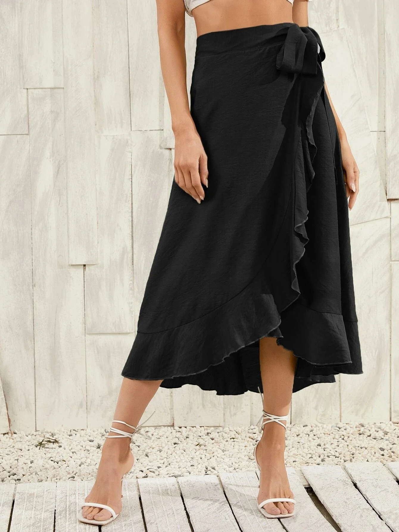 Summer Long Skirts For Women 2026 Fashion Lace Up Irregular Solid Color High Waist Bodycon Black Skirt Female Pink Chiffon Skirt