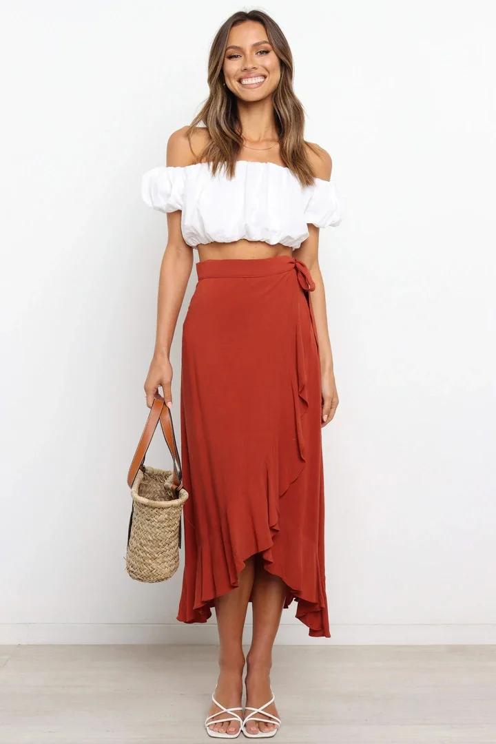 Summer Long Skirts For Women 2026 Fashion Lace Up Irregular Solid Color High Waist Bodycon Black Skirt Female Pink Chiffon Skirt