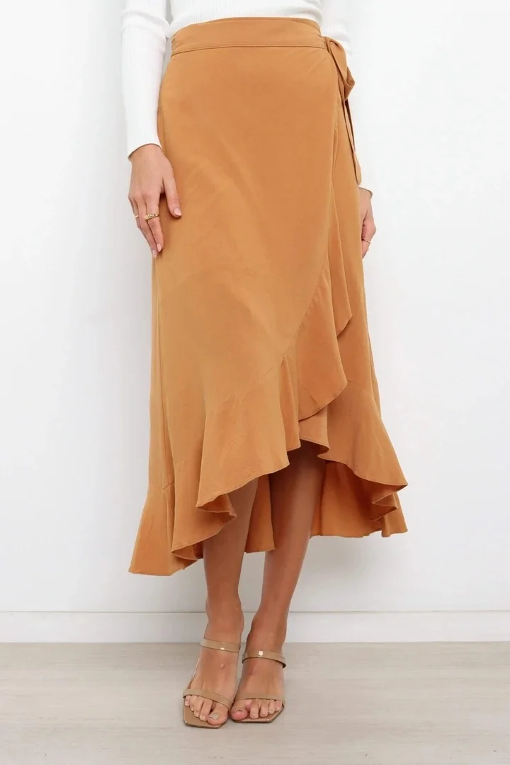 Summer Long Skirts For Women 2026 Fashion Lace Up Irregular Solid Color High Waist Bodycon Black Skirt Female Pink Chiffon Skirt