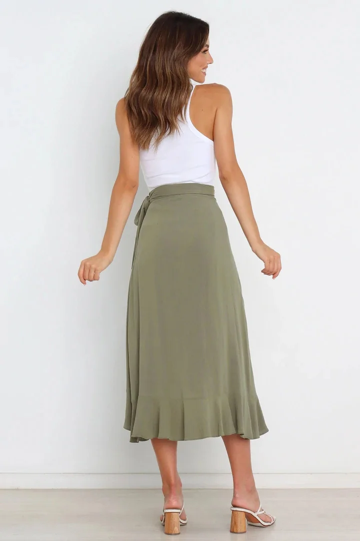 Summer Long Skirts For Women 2026 Fashion Lace Up Irregular Solid Color High Waist Bodycon Black Skirt Female Pink Chiffon Skirt