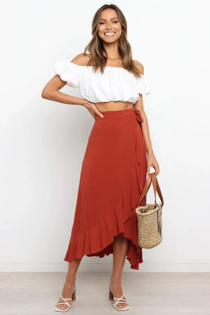 Summer Long Skirts For Women 2026 Fashion Lace Up Irregular Solid Color High Waist Bodycon Black Skirt Female Pink Chiffon Skirt