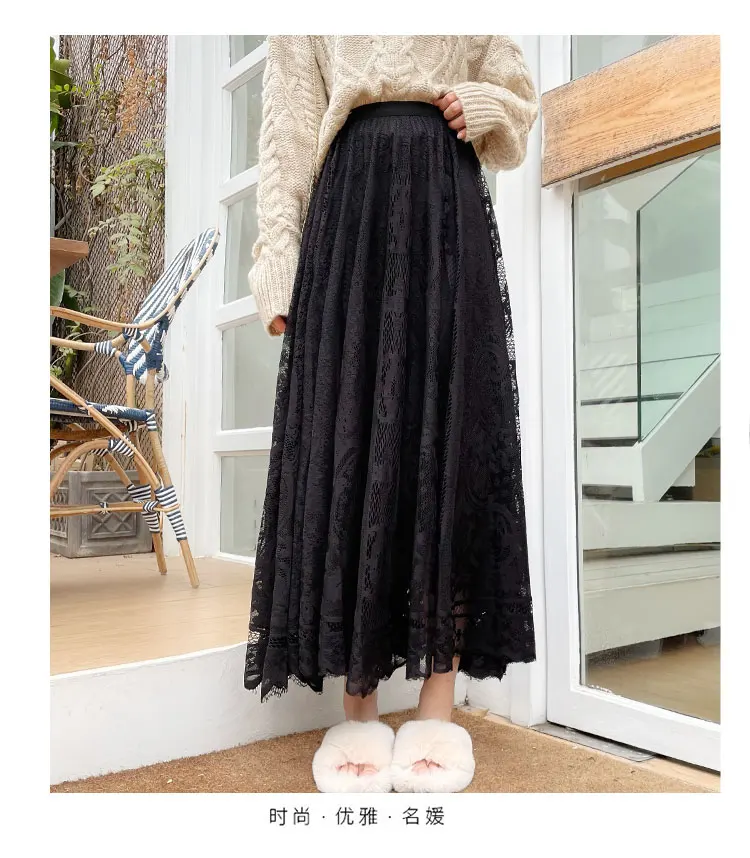 2026 New Spring Summer Women Long Skirt Fairy Palace Style Custom Lace Oversize Pendulum Mid-length Female Skirts