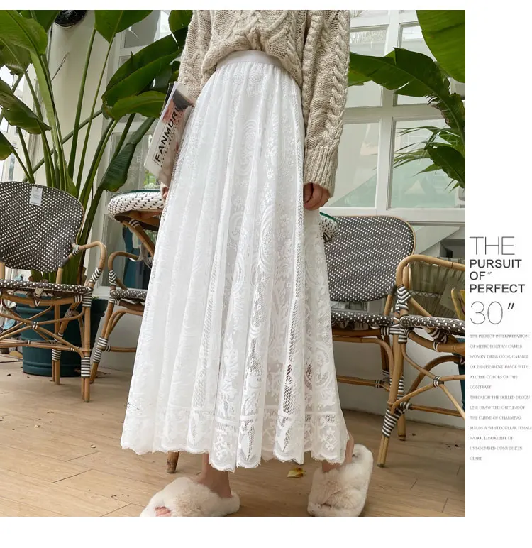 2026 New Spring Summer Women Long Skirt Fairy Palace Style Custom Lace Oversize Pendulum Mid-length Female Skirts