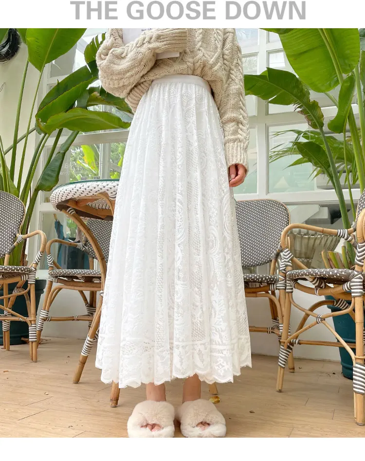 2026 New Spring Summer Women Long Skirt Fairy Palace Style Custom Lace Oversize Pendulum Mid-length Female Skirts