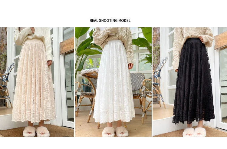2026 New Spring Summer Women Long Skirt Fairy Palace Style Custom Lace Oversize Pendulum Mid-length Female Skirts