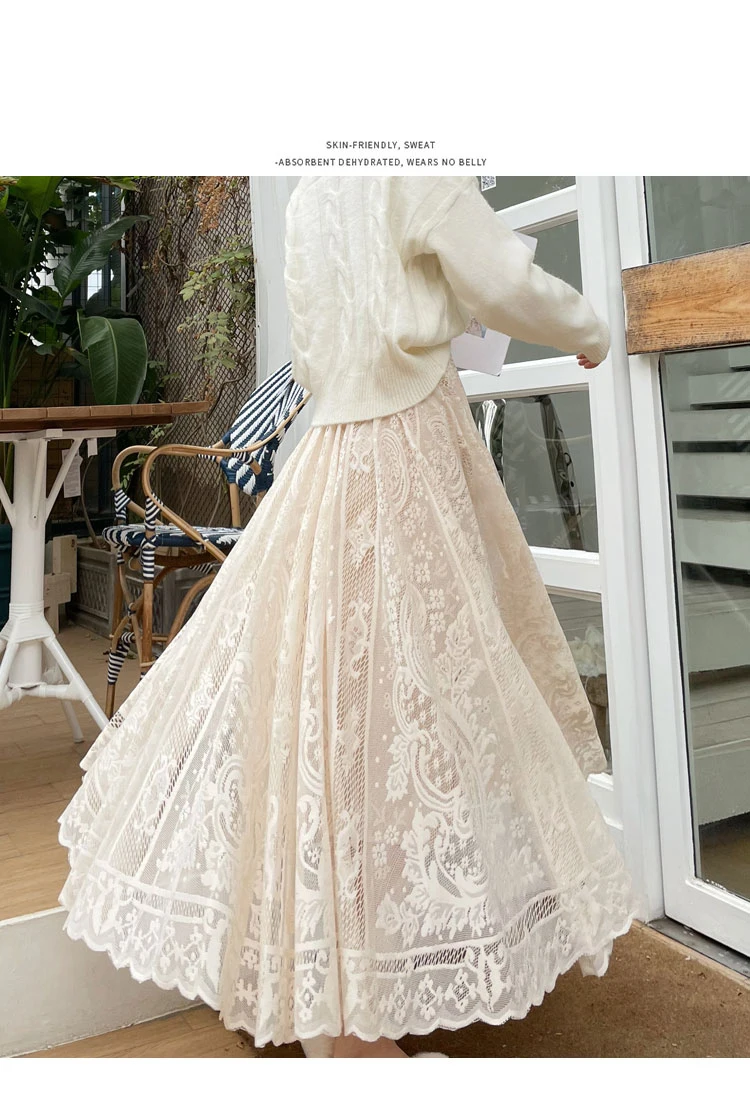 2026 New Spring Summer Women Long Skirt Fairy Palace Style Custom Lace Oversize Pendulum Mid-length Female Skirts