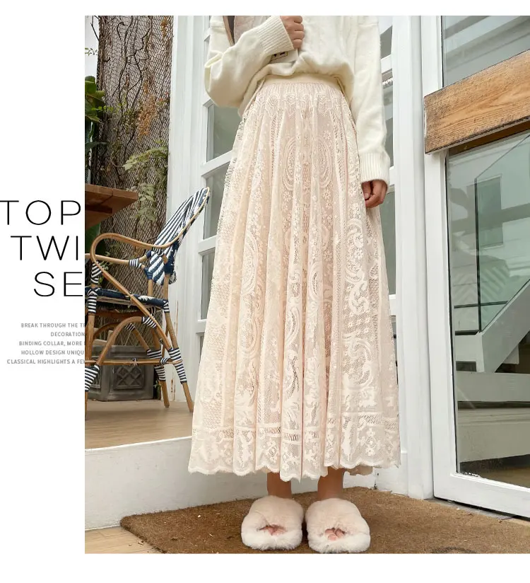 2026 New Spring Summer Women Long Skirt Fairy Palace Style Custom Lace Oversize Pendulum Mid-length Female Skirts