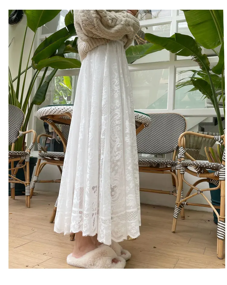 2026 New Spring Summer Women Long Skirt Fairy Palace Style Custom Lace Oversize Pendulum Mid-length Female Skirts