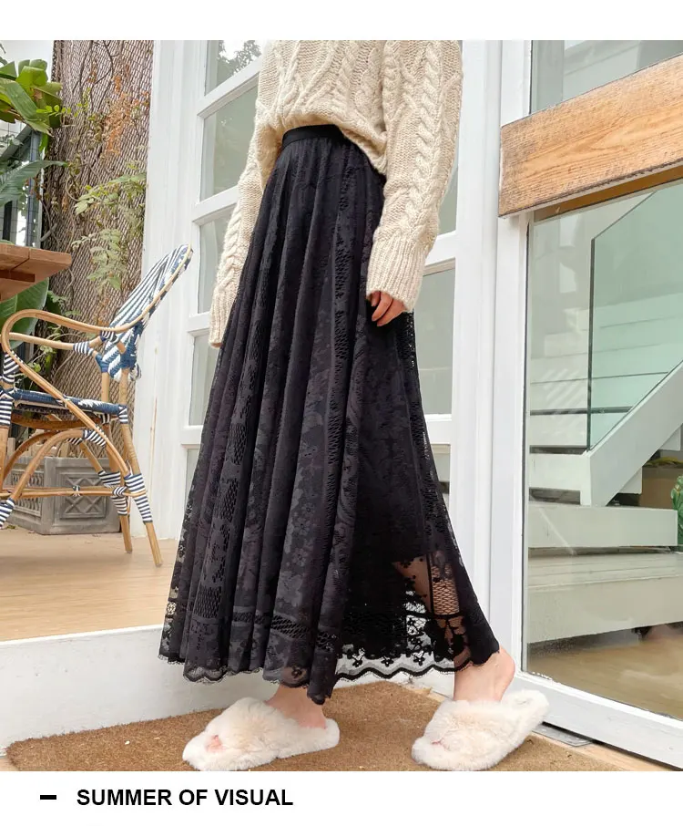 2026 New Spring Summer Women Long Skirt Fairy Palace Style Custom Lace Oversize Pendulum Mid-length Female Skirts