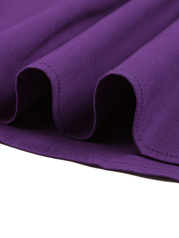 Purple Office OL Casual Women Summer Midi Long Skirt Solid Elegant Faldas Pinup High Waist A Line 50s Swing Skirts Streetwear