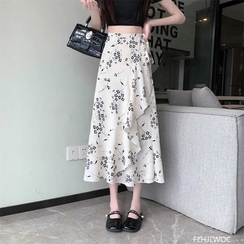Wrap Up Chic Korea Clothes Women Cute Girls Floral Robe Holiday Beach Date High Waist Retro Vintage One-Piece Lace-Up Skirts
