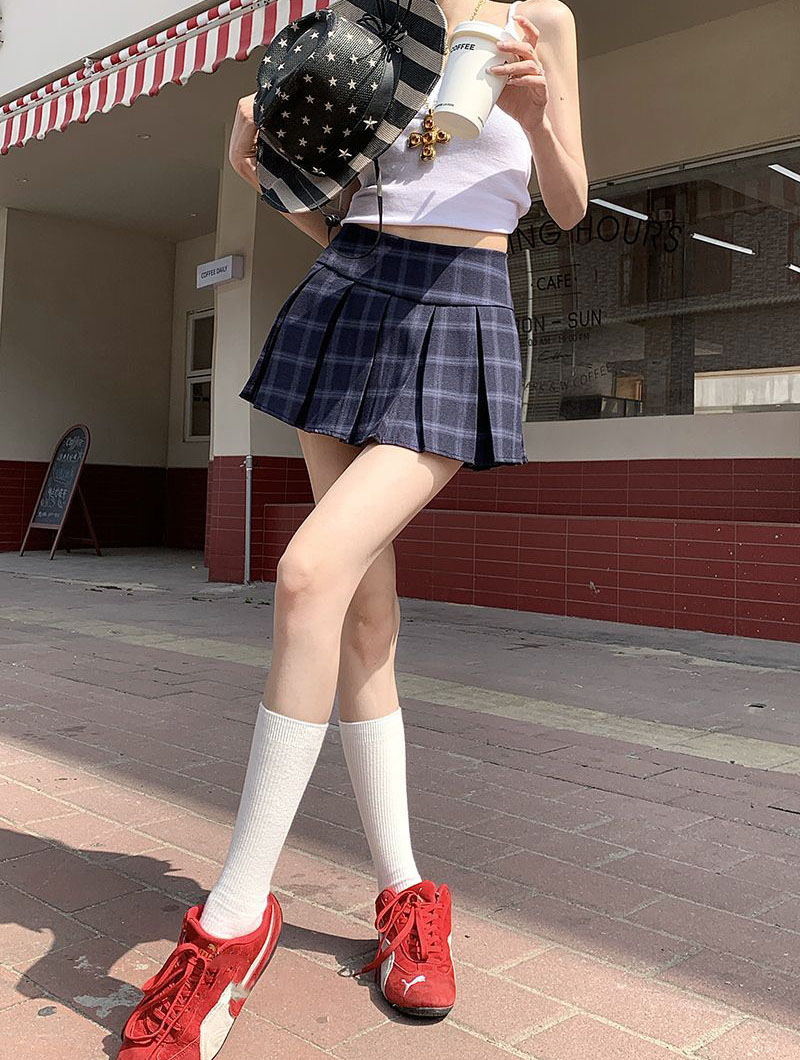 Vintage Blue Plaid Pleated Skirt Women Japanese Style School Students A-Line Jk Skirts Girl Preppy Style Inner Shorts Mini Skirt