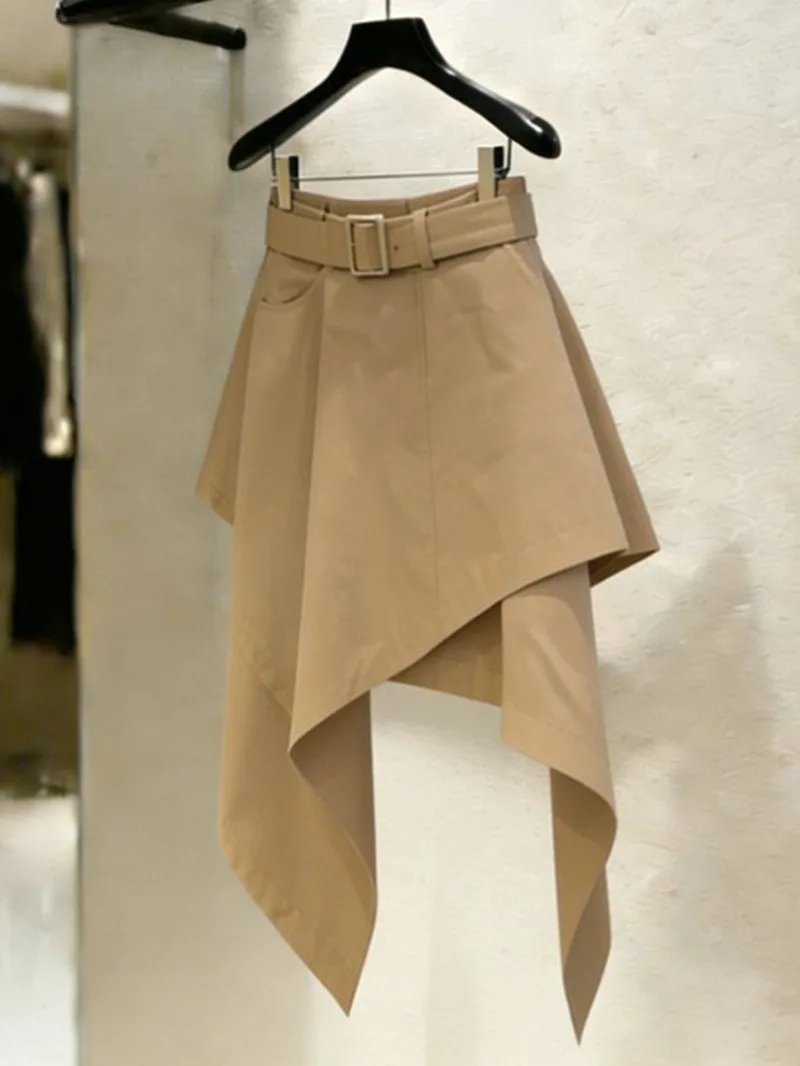DCABT Khaki Irregular Summer Short Skirts Women French Daily Retro Casual High Waist Pocket Mini Office Work Y2K Skirt 809A