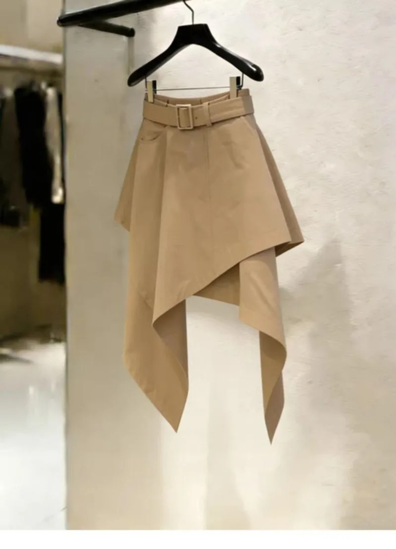 DCABT Khaki Irregular Summer Short Skirts Women French Daily Retro Casual High Waist Pocket Mini Office Work Y2K Skirt 809A