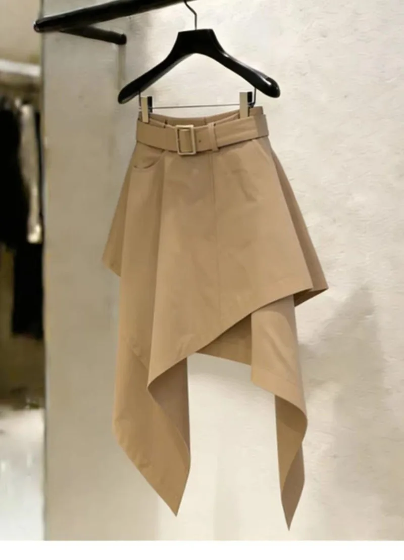 DCABT Khaki Irregular Summer Short Skirts Women French Daily Retro Casual High Waist Pocket Mini Office Work Y2K Skirt 809A