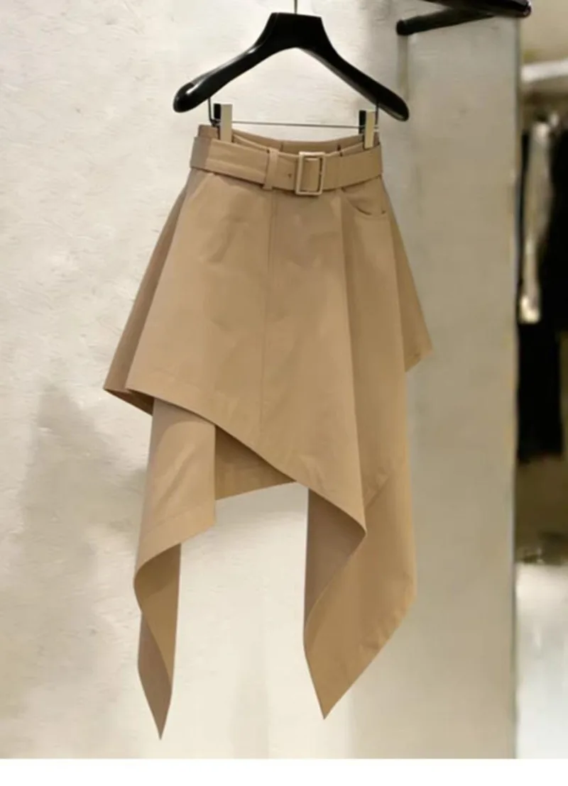 DCABT Khaki Irregular Summer Short Skirts Women French Daily Retro Casual High Waist Pocket Mini Office Work Y2K Skirt 809A