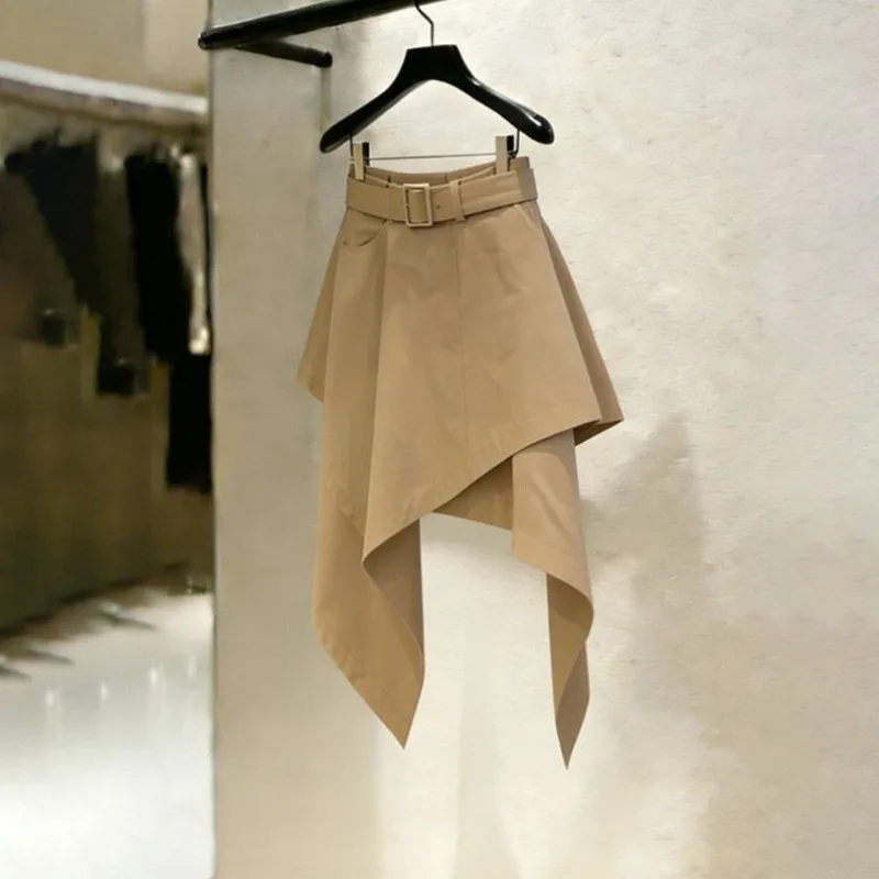 DCABT Khaki Irregular Summer Short Skirts Women French Daily Retro Casual High Waist Pocket Mini Office Work Y2K Skirt 809A