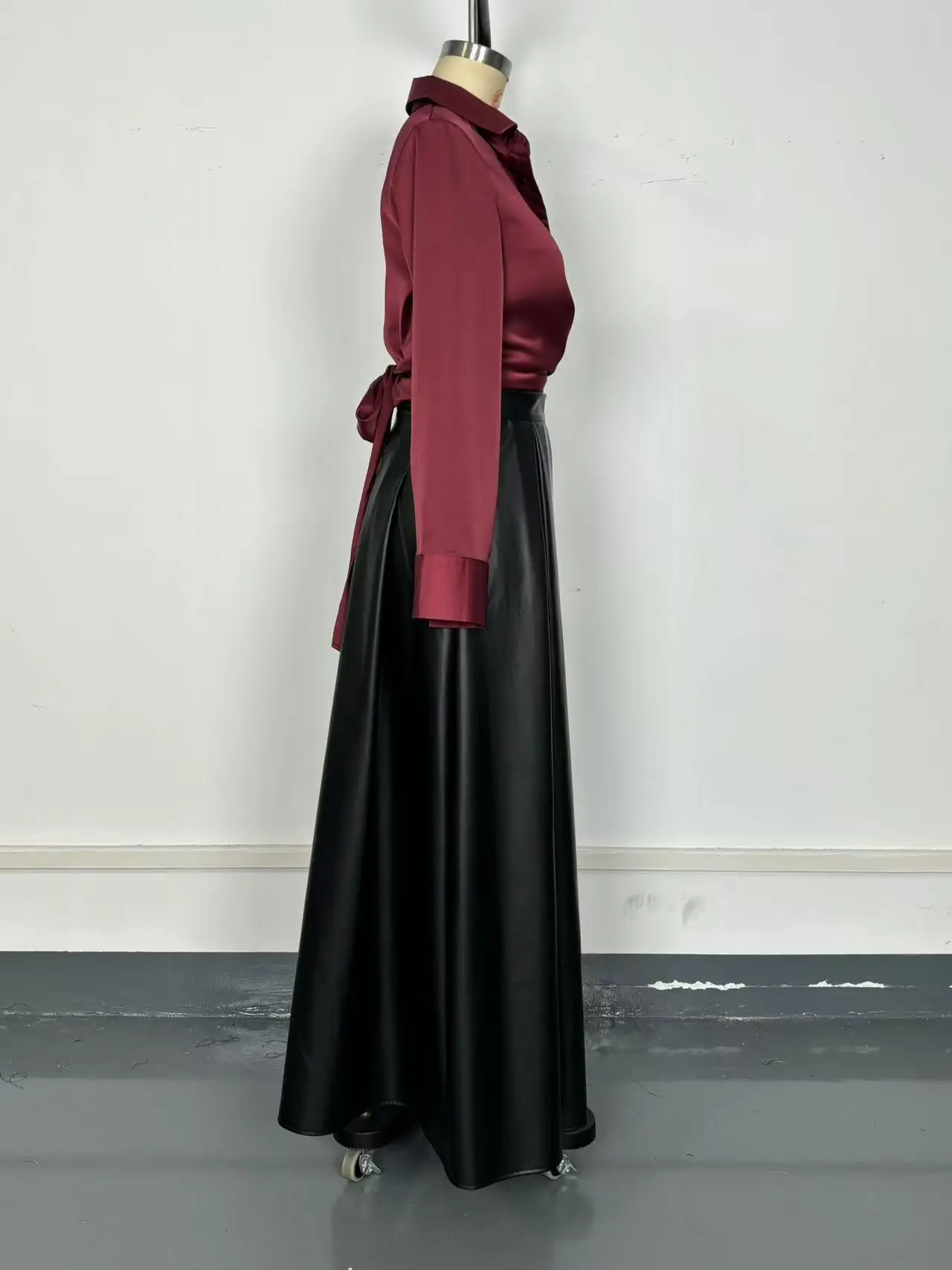 PU Leather Skirt New Style Fashion Large Slit Leather Skirt Mid-length Irregular Long Skirt Autumn Black Casual Holiday Skirts