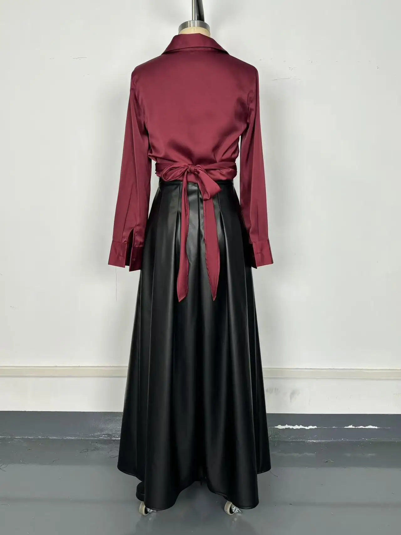 PU Leather Skirt New Style Fashion Large Slit Leather Skirt Mid-length Irregular Long Skirt Autumn Black Casual Holiday Skirts