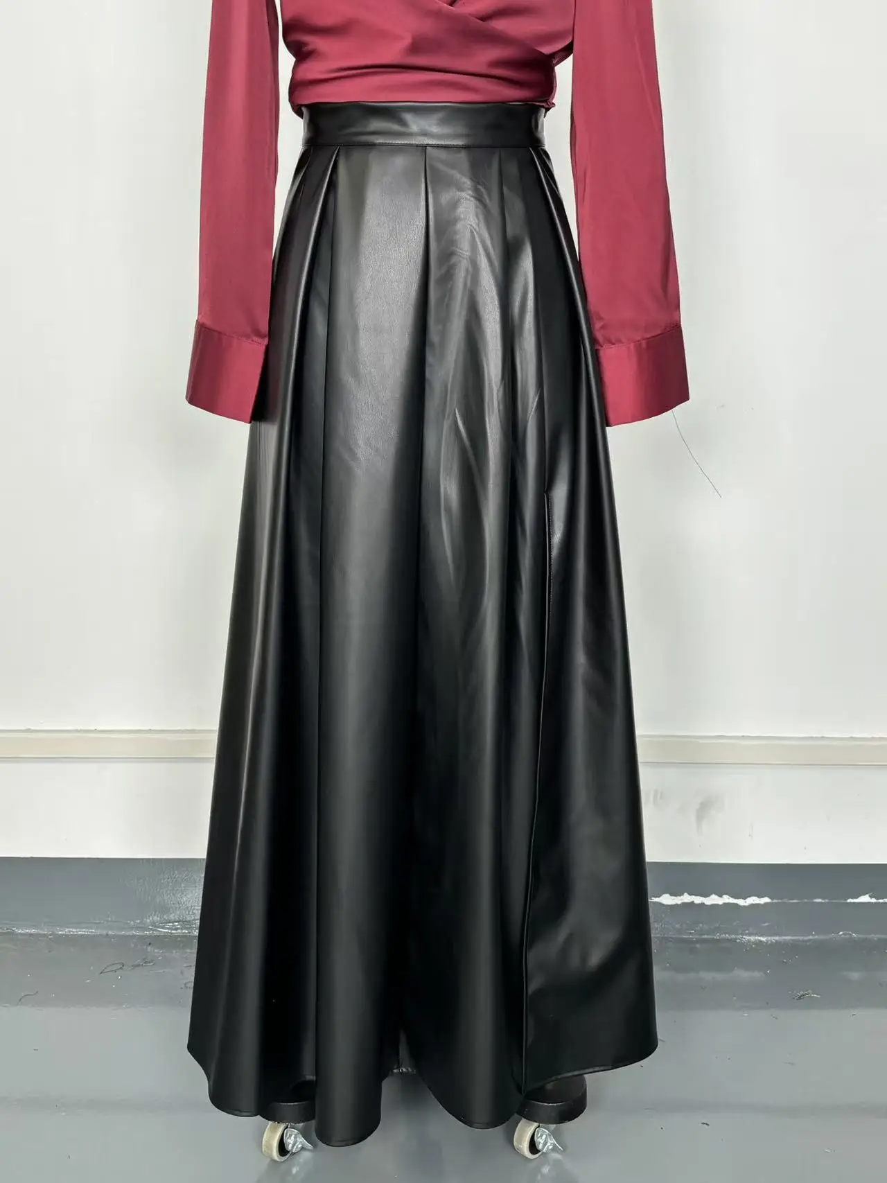 PU Leather Skirt New Style Fashion Large Slit Leather Skirt Mid-length Irregular Long Skirt Autumn Black Casual Holiday Skirts