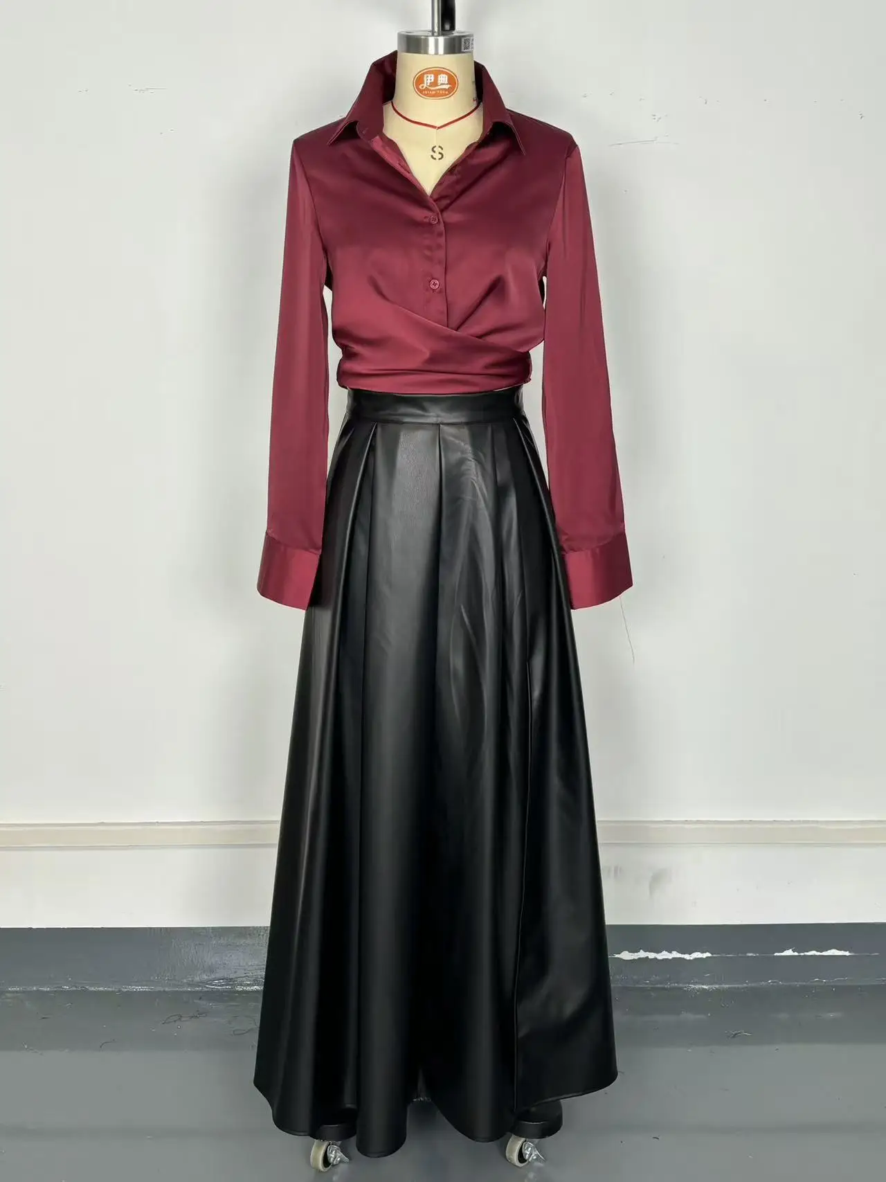 PU Leather Skirt New Style Fashion Large Slit Leather Skirt Mid-length Irregular Long Skirt Autumn Black Casual Holiday Skirts