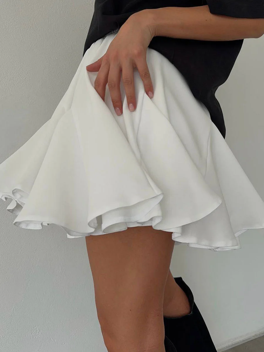 Summer White Ruffle Mini Skirt High Waist Korean Sexy Cute Ruffle Vintage Tennis Skirt Elastic Waist Tutu Short Skirts for Women