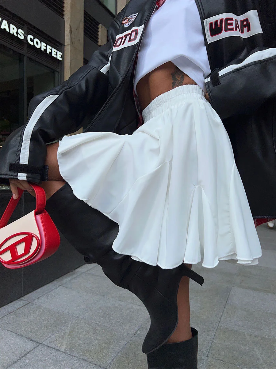 Summer White Ruffle Mini Skirt High Waist Korean Sexy Cute Ruffle Vintage Tennis Skirt Elastic Waist Tutu Short Skirts for Women