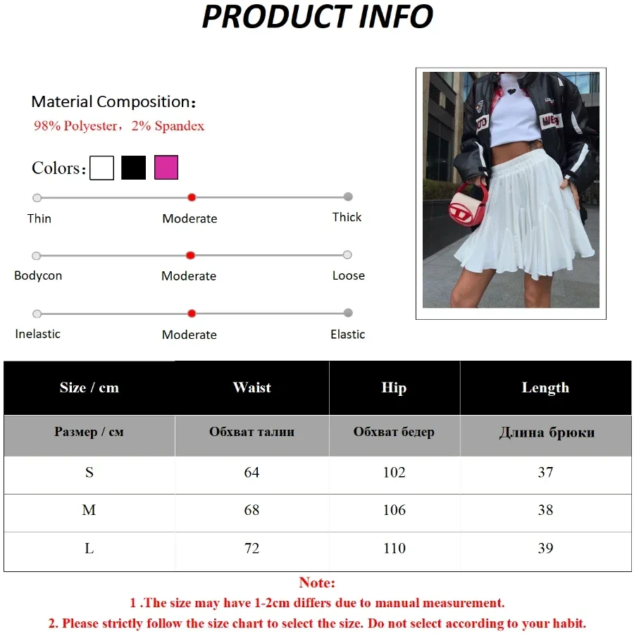 Summer White Ruffle Mini Skirt High Waist Korean Sexy Cute Ruffle Vintage Tennis Skirt Elastic Waist Tutu Short Skirts for Women