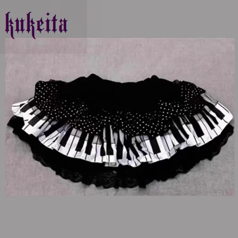Kukeita Harajuku Y2k Punk Piano Key Wave Dot Lace Skirt Japanese Gothic Lolita Kawaii Cake Skirt Fairy Grunge Y2k Women Skirts