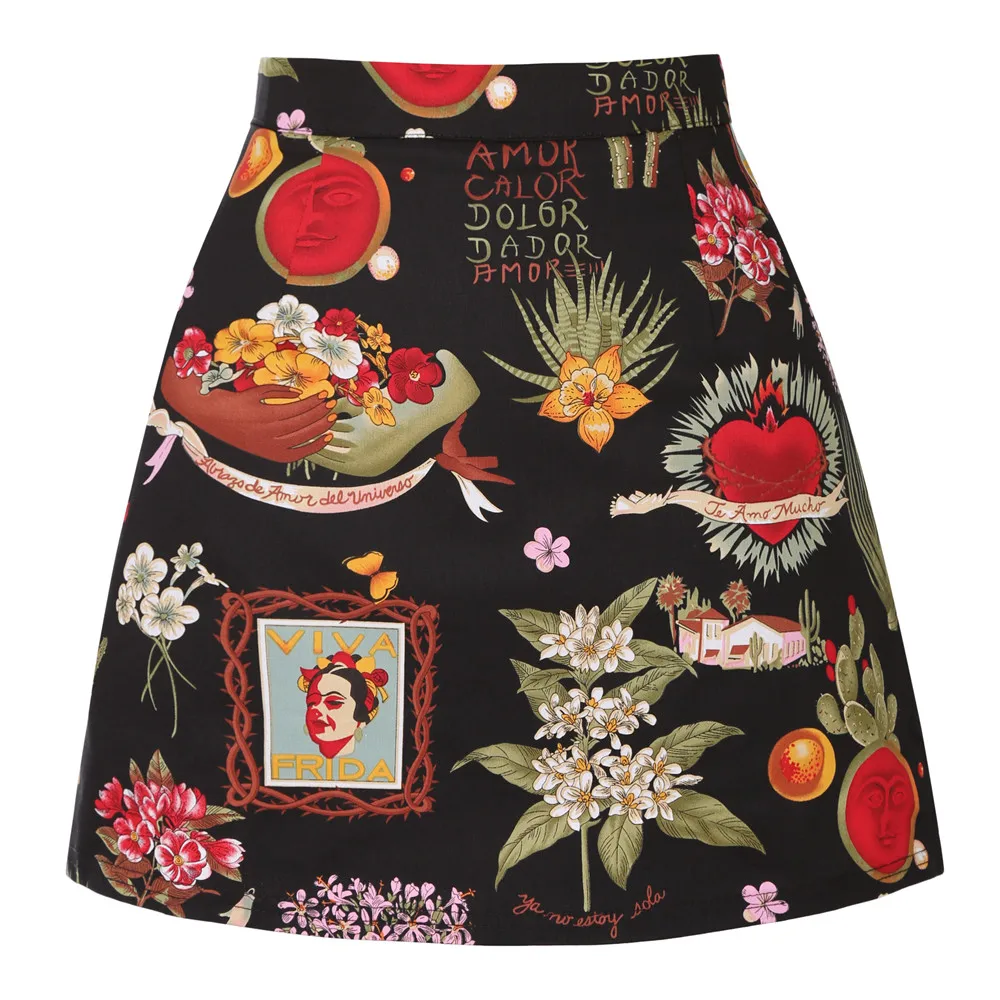 Cotton Y2K Summer Mini Skirts Women Harajuku Pencil Beach Streetwear Vintage Black Floral Print Short A Line Skirt Falda Corta