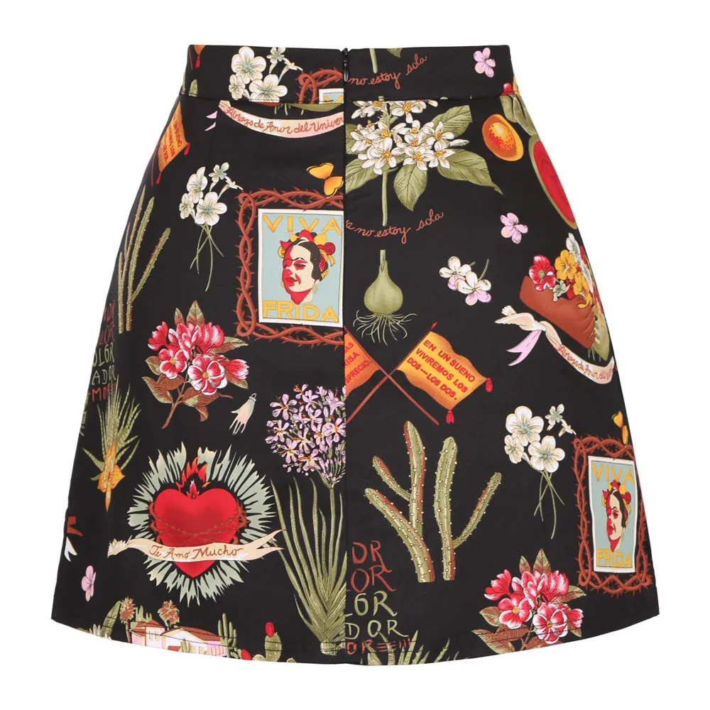 Cotton Y2K Summer Mini Skirts Women Harajuku Pencil Beach Streetwear Vintage Black Floral Print Short A Line Skirt Falda Corta