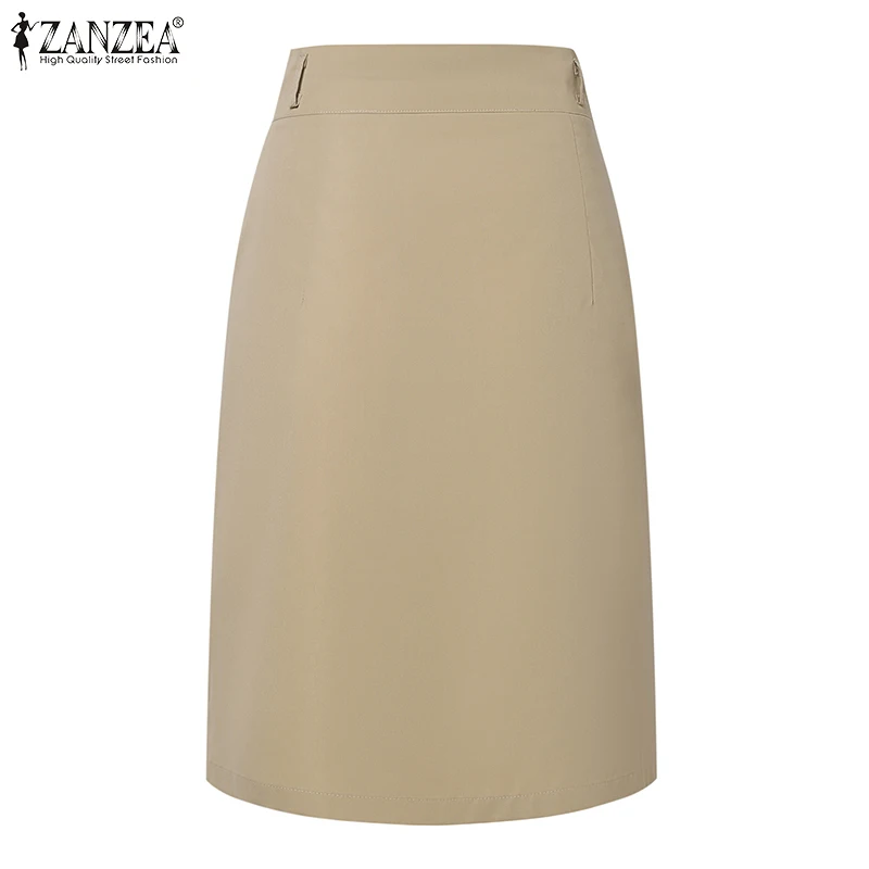 ZANZEA Woman Fashion OL Work Skirts Summer Elegant High Waist Skirt Female Casual Pleated Robe Vintage Buttons Up Faldas Saia