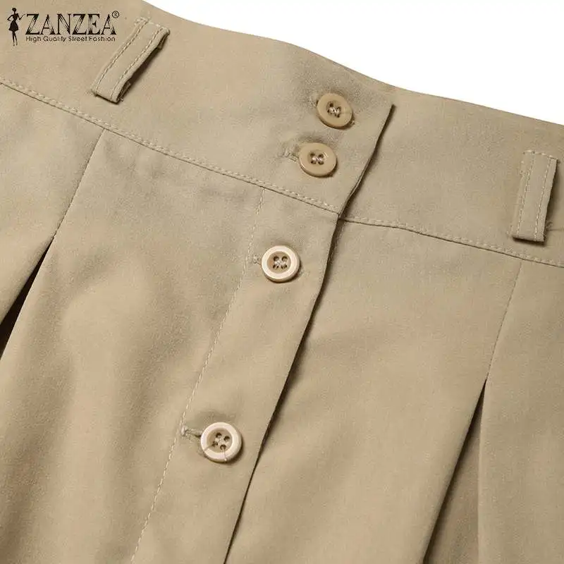 ZANZEA Woman Fashion OL Work Skirts Summer Elegant High Waist Skirt Female Casual Pleated Robe Vintage Buttons Up Faldas Saia