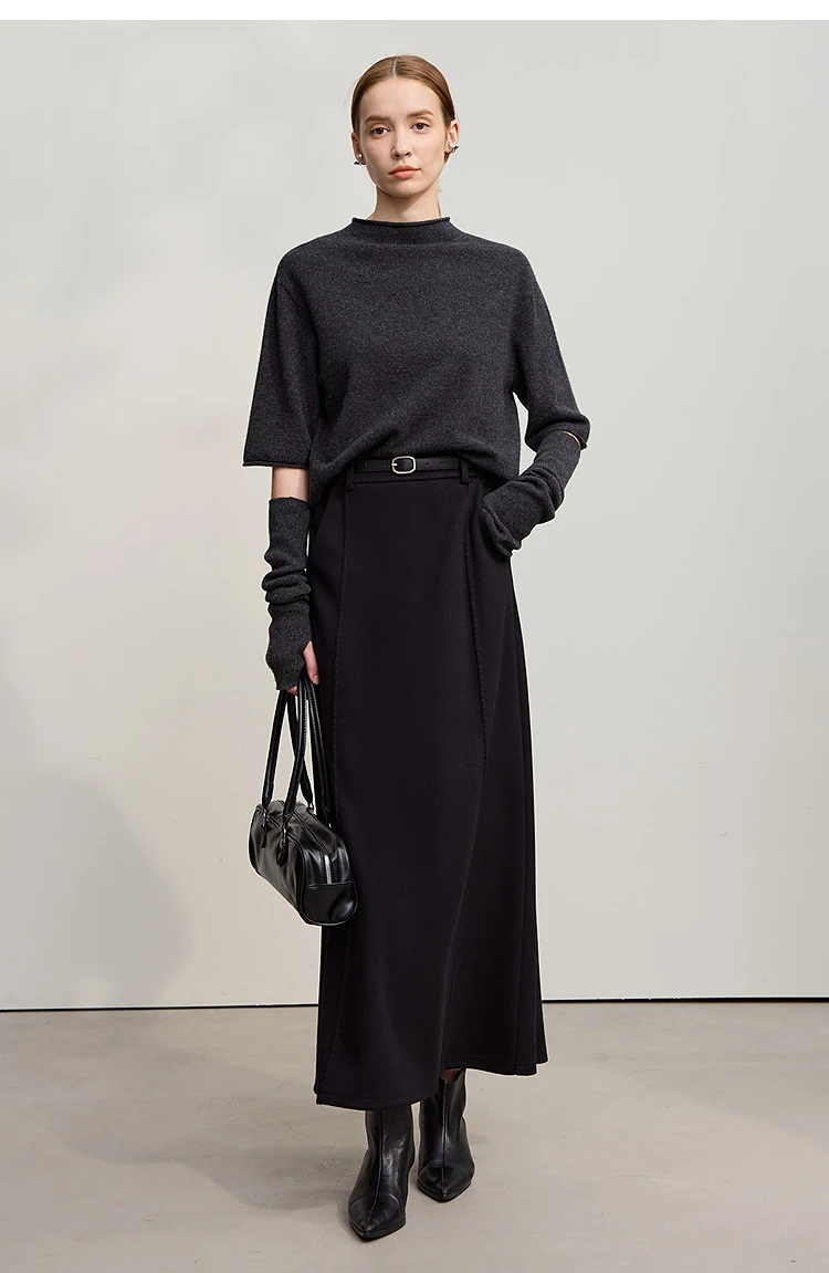 Amii Skirts For Woman 2025 Winter New Commuter Loose Long Knitting A-Line Skirt Wool Solid Versatile Clothing Ladies 12544124
