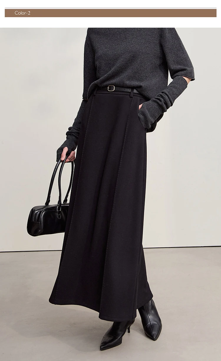 Amii Skirts For Woman 2025 Winter New Commuter Loose Long Knitting A-Line Skirt Wool Solid Versatile Clothing Ladies 12544124
