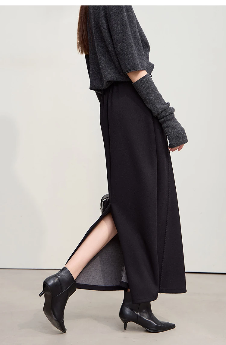 Amii Skirts For Woman 2025 Winter New Commuter Loose Long Knitting A-Line Skirt Wool Solid Versatile Clothing Ladies 12544124