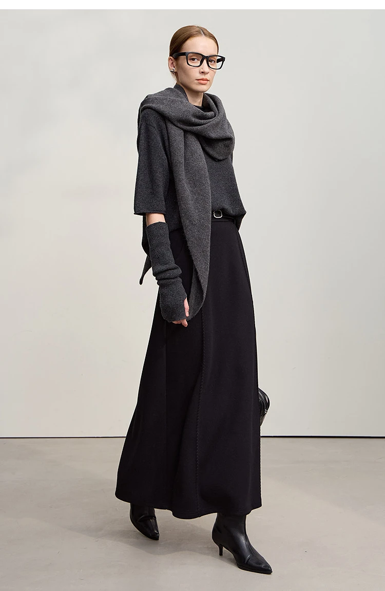 Amii Skirts For Woman 2025 Winter New Commuter Loose Long Knitting A-Line Skirt Wool Solid Versatile Clothing Ladies 12544124