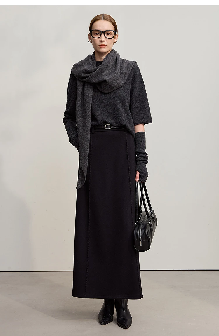 Amii Skirts For Woman 2025 Winter New Commuter Loose Long Knitting A-Line Skirt Wool Solid Versatile Clothing Ladies 12544124