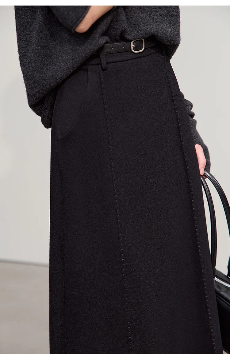 Amii Skirts For Woman 2025 Winter New Commuter Loose Long Knitting A-Line Skirt Wool Solid Versatile Clothing Ladies 12544124