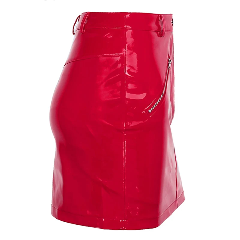 Sexy High Waist Women Short Mini Leather Skirt Button Zipper Slim Bodycon A-Line Skirts Csual PVC Stretch NEW Summer Streetwear