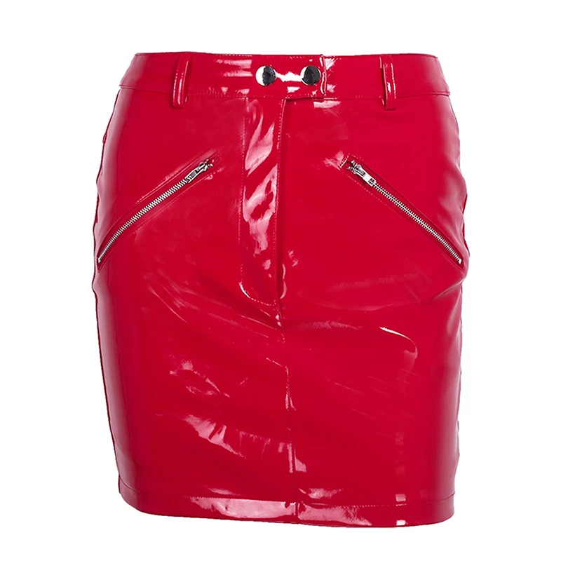 Sexy High Waist Women Short Mini Leather Skirt Button Zipper Slim Bodycon A-Line Skirts Csual PVC Stretch NEW Summer Streetwear