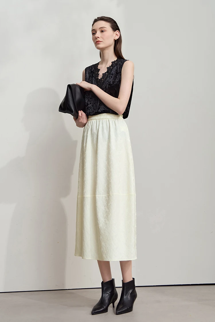 AMII 2026 New Arrival Autumn Quiet Luxury Style Women Skirts Elastic Waistband Loose Elegant Solid Lantern Dress 12523032